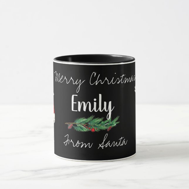 Mug Mignonne Père Noël Red Berries Noir Blanc Joyeux N (Centre)