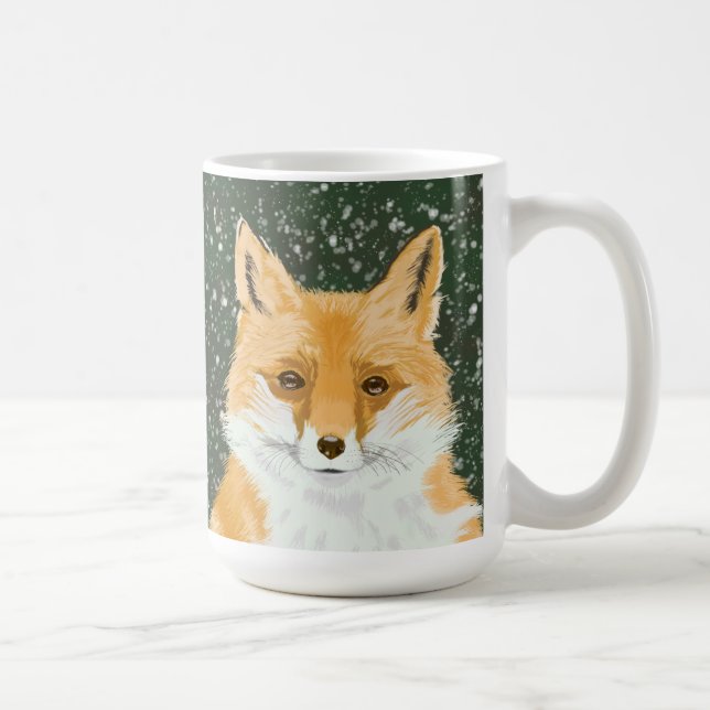 Mug Mignonne Petit Renard Rouge - dans la neige. (Droite)