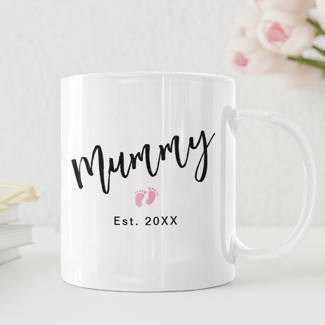 Mug Mignonne rose Bébé Pieds Script maman Année établi (Créateur téléchargé)
