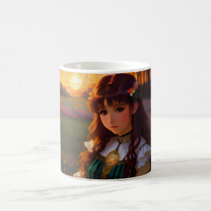 Mug Mignonne Sad Anime Style Femme dans le pré au couc