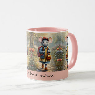 Mug Mignonne souris fille sur le chemin de l'école, co