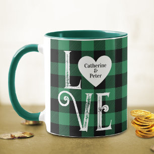 Mug Mignonne Vert Plaid Amour Luck Coeur Clover Couple