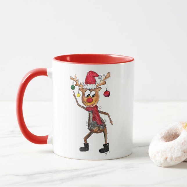 Mug Mignonne Whimsical Dancing Christmas Deer (Avec donut)