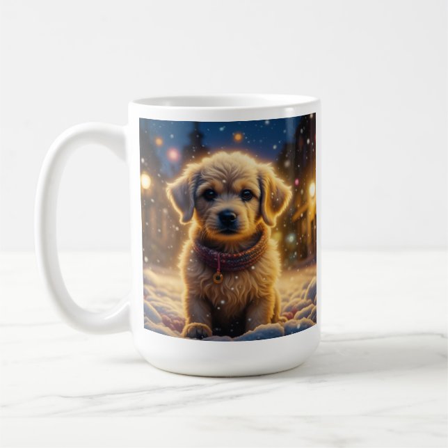 Mug Mignonnes chiots de Noël dans une nuit de neige (Gauche)