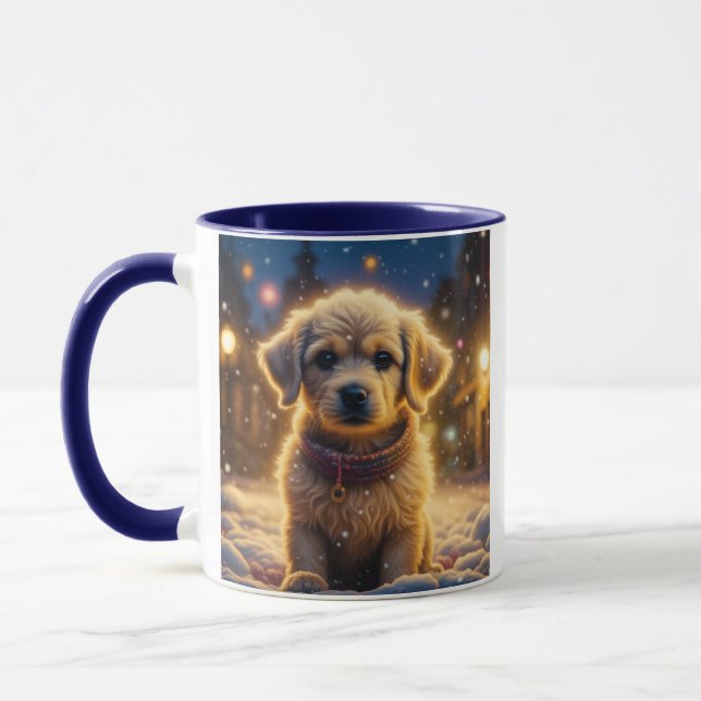 Mug Mignonnes chiots de Noël dans une nuit de neige (Gauche)