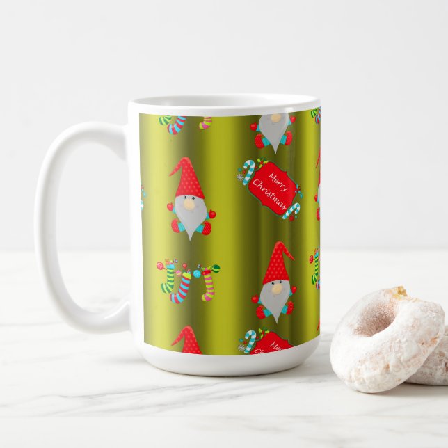 Mug Mignons Gnomes de Noël sur vert (Avec donut)