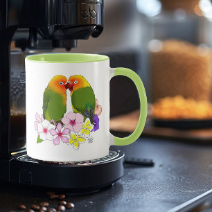 Mug Mignons Inséparables Fleurs Tropicales Oiseau Roma