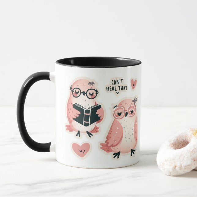 Mug Mignons Lovebirds roses - "Can't Heal That" (Avec donut)