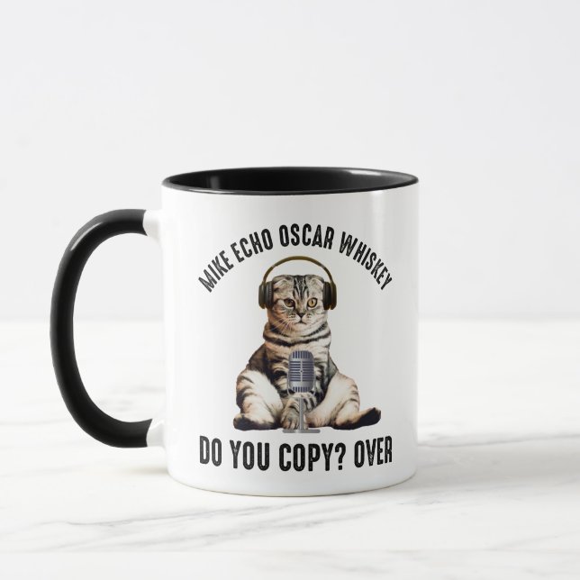 Mug Mike Echo Oscar Whiskey Ham Radio Cat (Gauche)