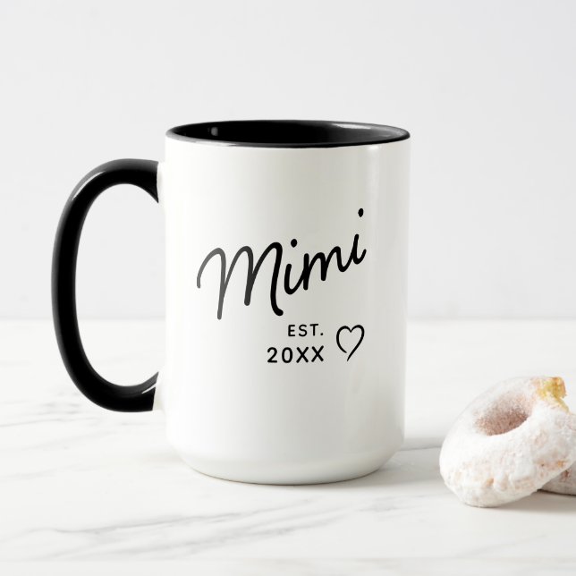 Mug Mimi Black and White Minimalist Est Year  (Avec donut)