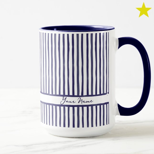 Mug Mini rayures à l'aquarelle bleu tendance nom perso (Créateur téléchargé)