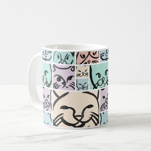 Mug Minimal Cats Line Art Collage (Devant gauche)