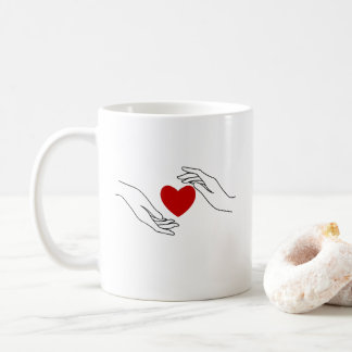 Mug Minimal Hands Offering Red Heart Love Art