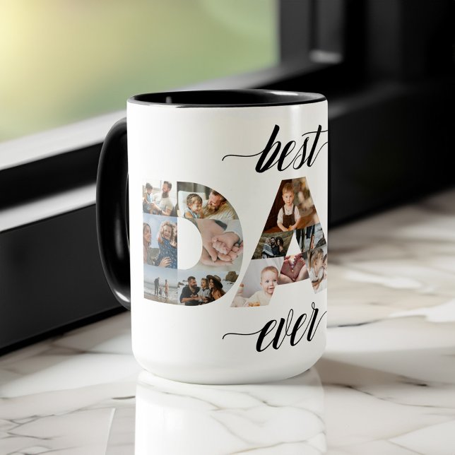 Mug Minimal meilleur papa jamais DAD 18 Photo Collage (Minimal Best Dad Ever DAD 18 Photo Collage Mug)