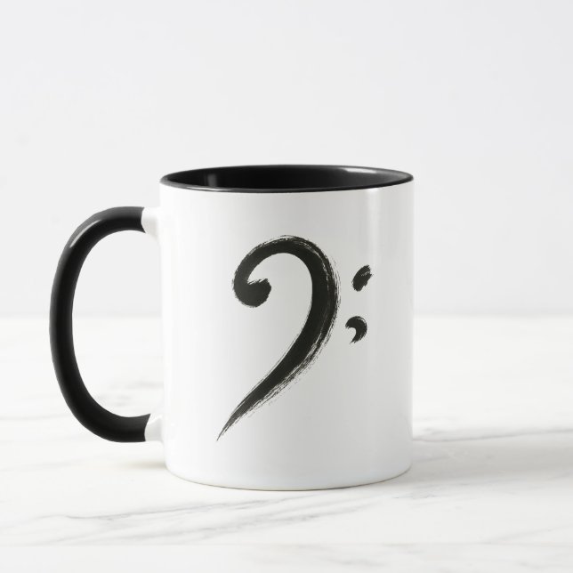 Mug  Minimalist Bass Clef – Ink Brush Music Symbol on (Gauche)