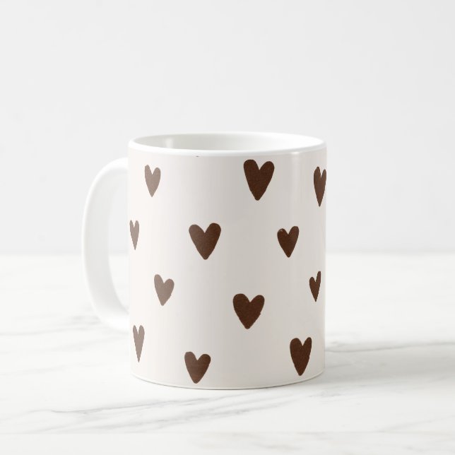 Mug Minimalist Brown Hearts Pattern | Aesthetic Neutra (Devant gauche)