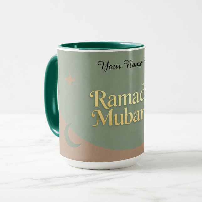 Mug Minimalist Ramadan Mubarak | Gold & Sage (Devant gauche)