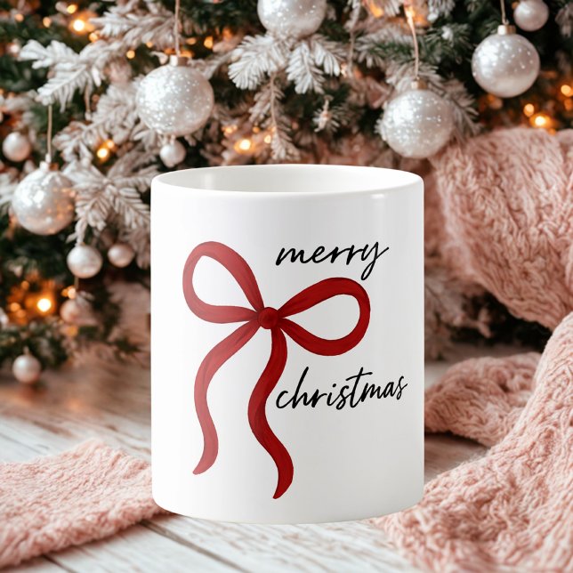 Mug Minimalist Red Ribbon Bow Merry Christmas  (Créateur téléchargé)