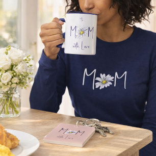Mug Minimaliste Blanc Navy Aquarelle Marguerite Fête d