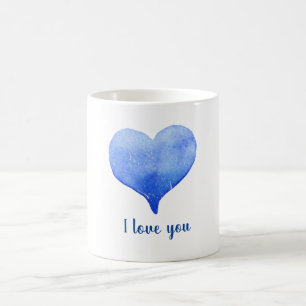 Mug Minimaliste Je t'aime coeur bleu aquarelle.