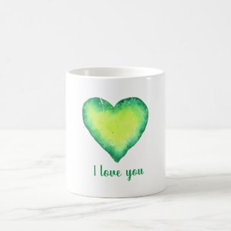 Mug Minimaliste Je vous aime coeur d'aquarelle verte.
