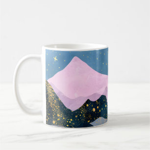 Mug Minimaliste Lune Étoiles Céleste Montagne Vallée