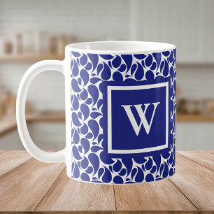 Mug Minimaliste Moderne Bleu et Blanc Paisley Monogram