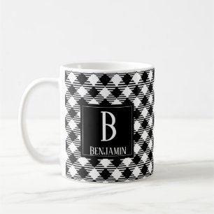 Mug Minimaliste moderne Noir Blanc À damiers Nom Plaid