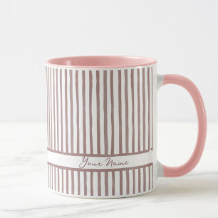 Mug Minimaliste Rayures Aquarelle Rose Nom Personnalis