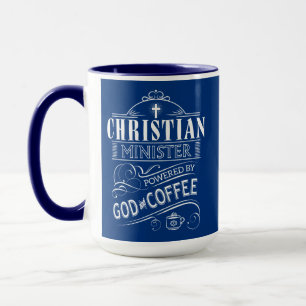 Mug Ministre chrétien, actionné par Dieu et le café