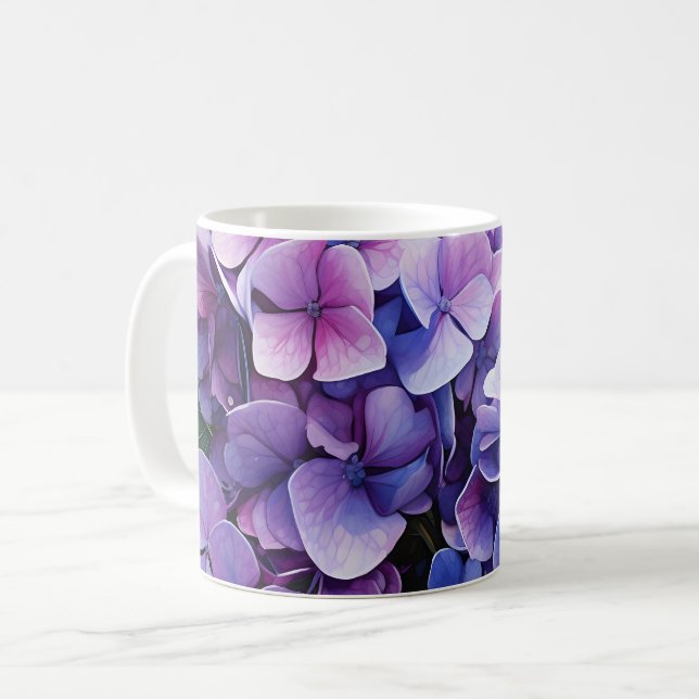 Mug Minuit Jardin Violet Hydrangea Aquarelle (Devant gauche)