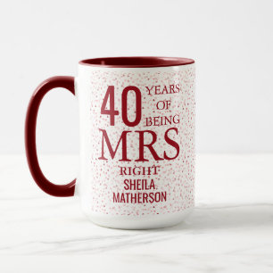 Mug Mme Bonne Fête des 40 ans de mariage Rubis Cœurs