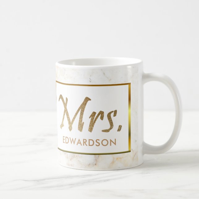 Mug Mme moderne mariage personnalisé d'or et de marbre (Droite)