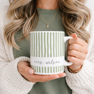 Mug Mme personnalisé à rayures vertes