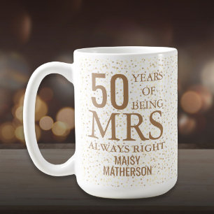 Mug Mme Toujours Droite Fun 50e Anniversaire Coeurs d'