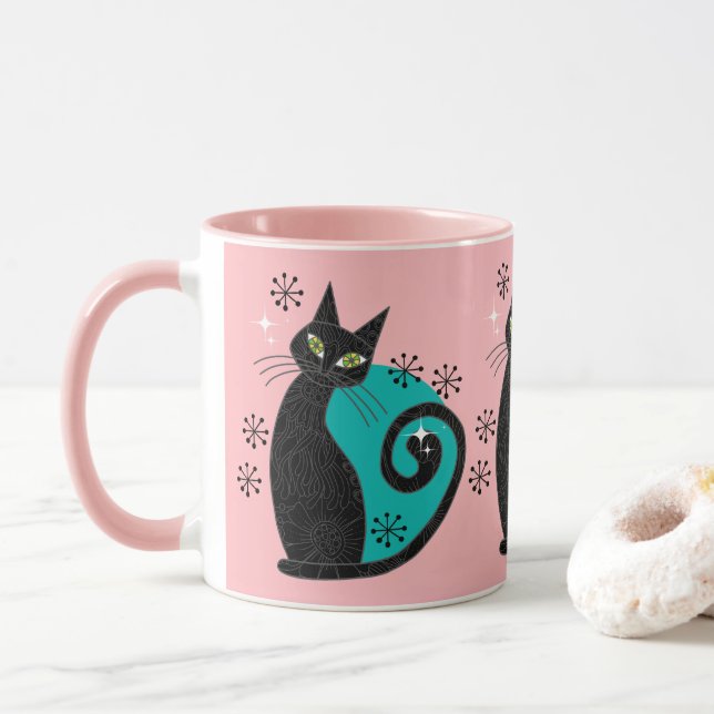 Mug Mmilieu du siècle moderne Atomique Chat Retro Adre (Avec donut)