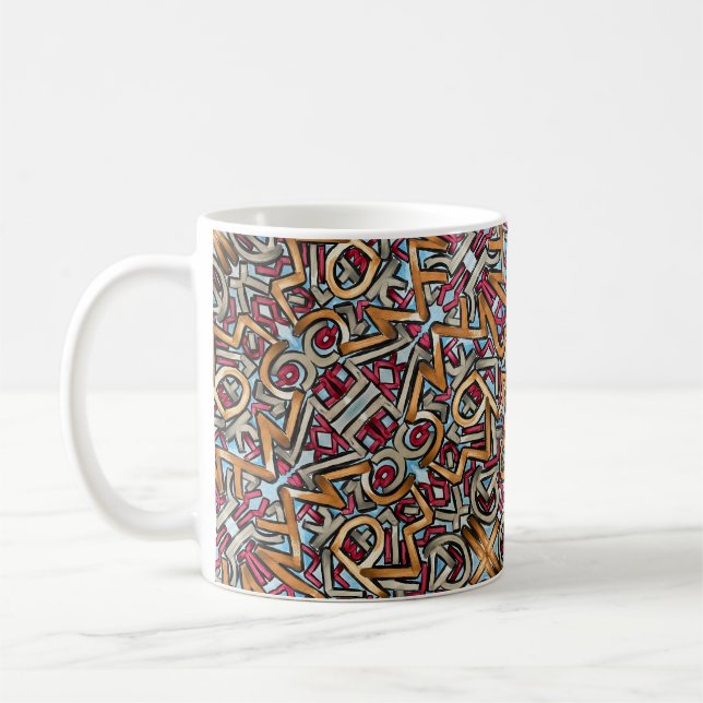 Mug Mocha Red Gray Geometric-Abstract Pattern (Gauche)