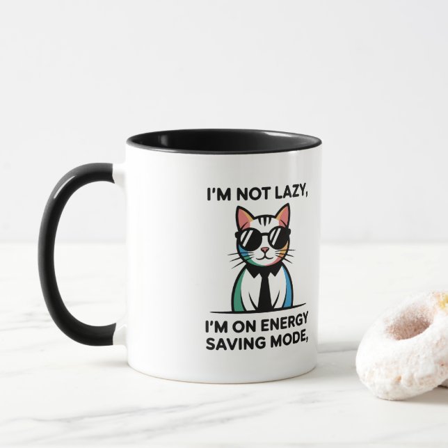 Mug Mode économie d'énergie chat drôle JE NE SUIS PAS  (Avec donut)