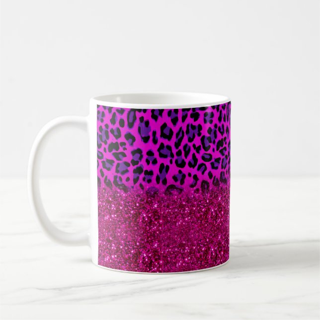 Mug Mode moderne rose violet Parties scintillant Leopa (Gauche)