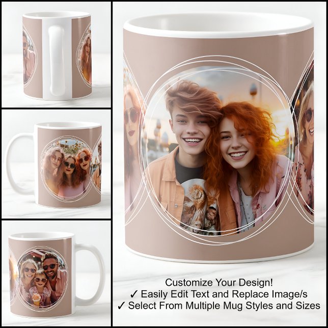 Mug Modèle 3 Photos circulaires Collage Brown C88 (Créateur téléchargé)