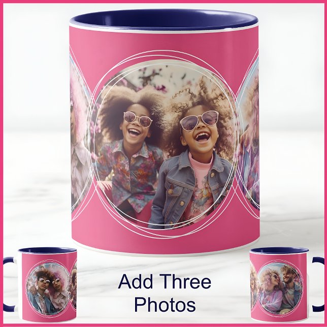 Mug Modèle 3 photos circulaires Collage rose C58 (Créateur téléchargé)