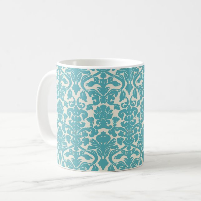Mug Modèle Damas, Damas bleu, Damas français (Devant gauche)