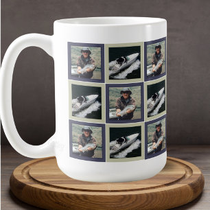 Mug Modèle de carrés à patchwork bleu à deux photos