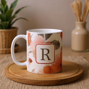 Mug Modèle de monogramme de jolie fleur personnalisé