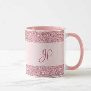 Mug Modèle de monogramme de look pailleté or rose tend