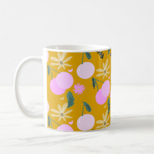 Mug Modèle de verdure florale cerise jaune rose