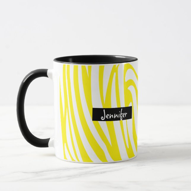 Mug Modèle de zèbre à rayures jaunes et blanches monog (Gauche)