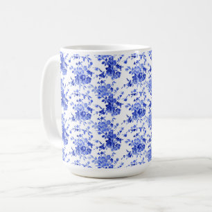 Mug Modèle Floral bleu vintage et blanc