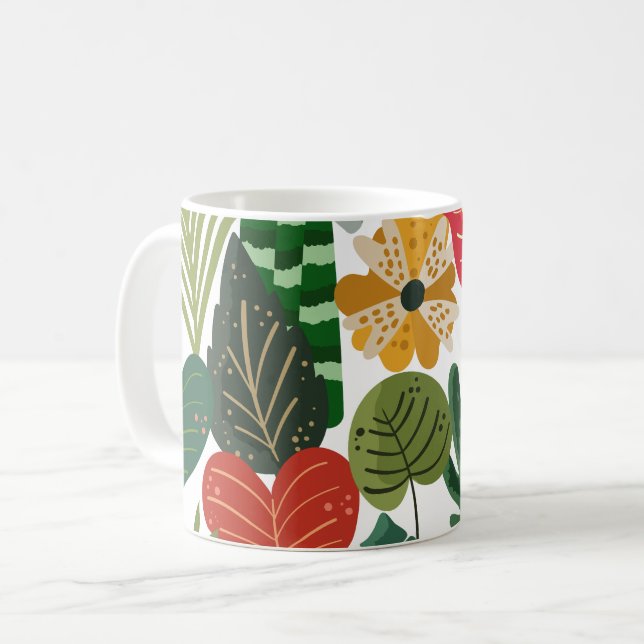 Mug Modèle floral de feuillage botanique moderne (Devant gauche)