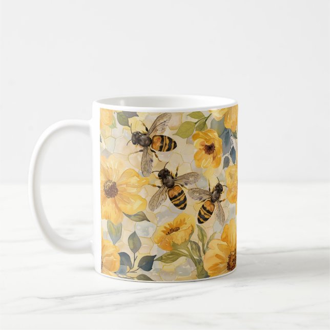 Mug Modèle floral de fleur d'abeille de miel (Gauche)